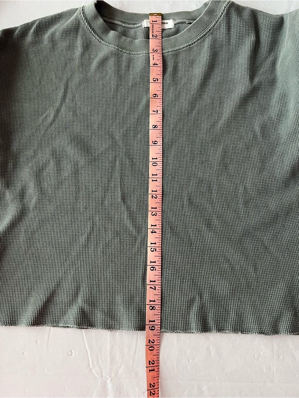 perfectwhitetee Cropped Waffle Crewneck in Gray - Picture 4 of 8